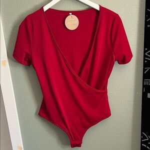 Boutique Red V-Neck Cross Wrap bodysuit Size L